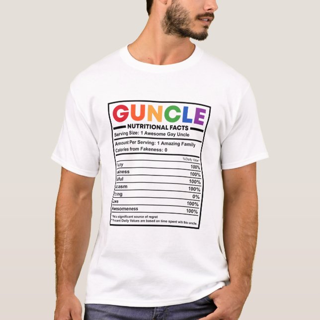 Gay Unlce Pride Rainbow Guncle Nutrition Facts  T-Shirt (Front)