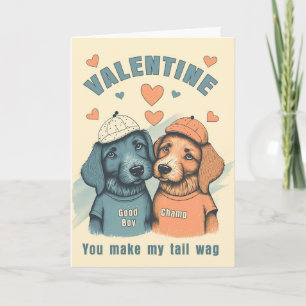 Gay Valentine Cute Male Dogs in Blue and Brown Holiday Card