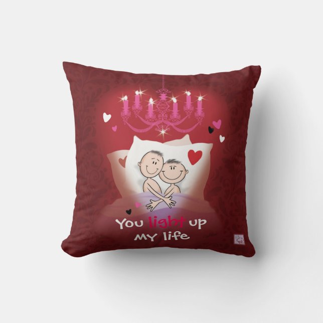 Gay Valentine, Pillow, Fun Couple in Bed Cushion (Front)