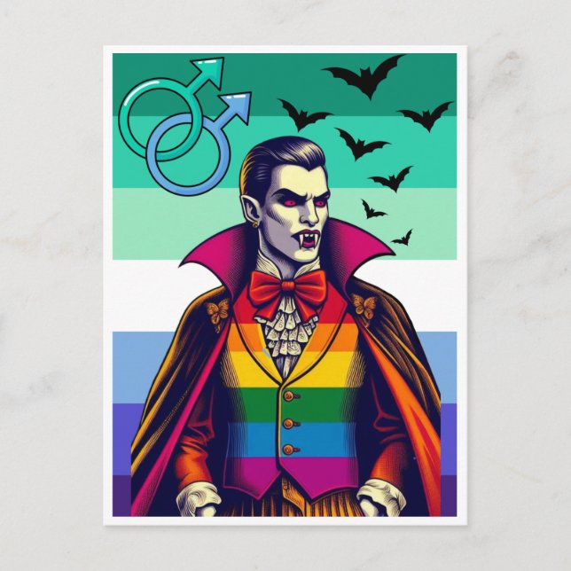 Gay Vampire In Rainbow Flag Clothing Postcard (Front)