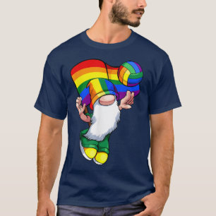 Gay Volleyball Player LGBT-Q Gnome Rainbow Flag Pr T-Shirt
