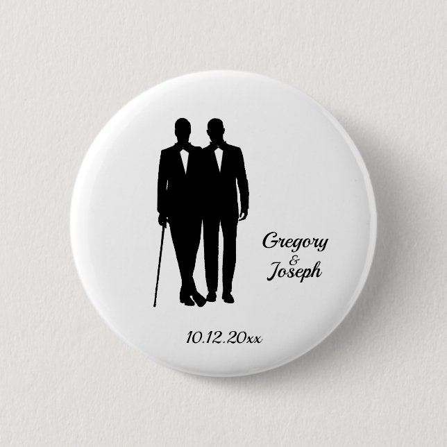 Gay Wedding Black and White 6 Cm Round Badge (Front)