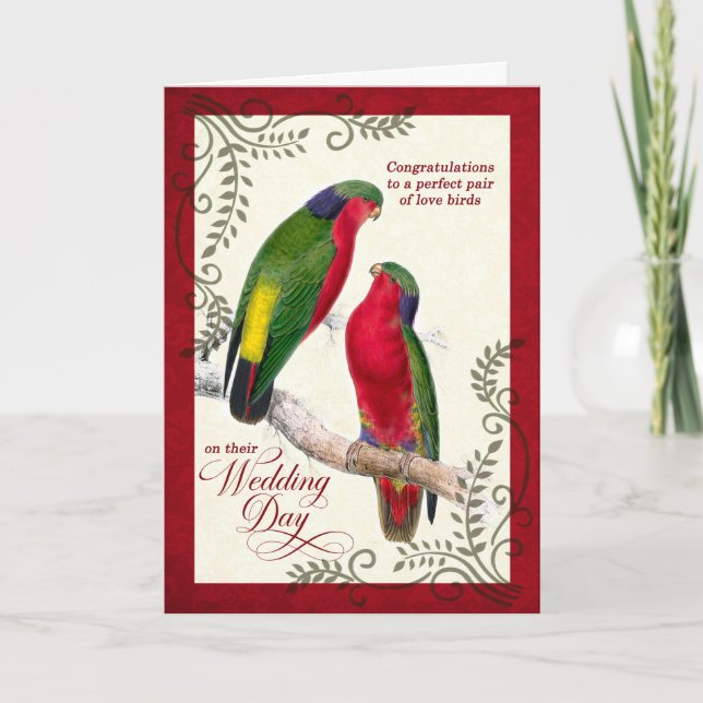 Gay Wedding Congratulations Vintage Love Birds Card (Front)