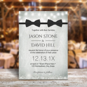 Gay Wedding Double Bow Ties Baby's Breath Invitation