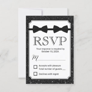 Gay Wedding Double Bow Ties Black Glitter RSVP