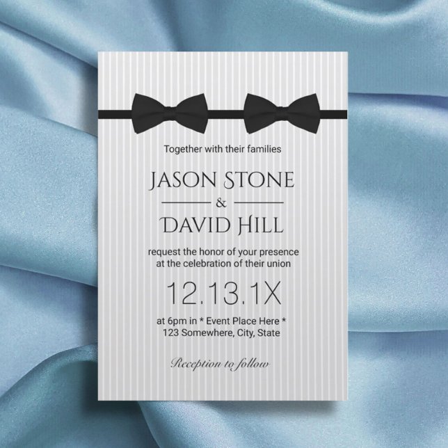 Gay Wedding Double Bow Ties Classic Wedding Invitation (Creator Uploaded)