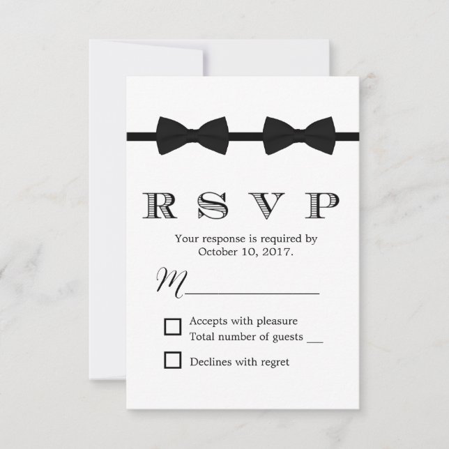 Gay Wedding Double Bow Ties Minimalist RSVP (Front)