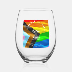 Gay Wedding Gift Pride Flag Typography Printed Stemless Wine Glass