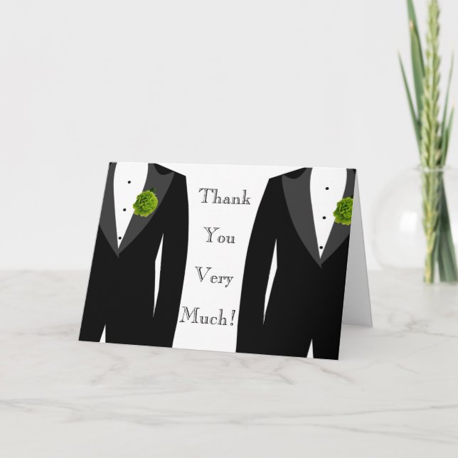 Gay Wedding Green Carnation Grooms' Thank You Card (Front)