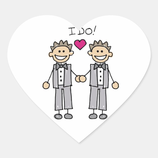 Gay Wedding Groom Heart Sticker (Front)