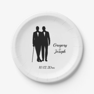 Gay Wedding Grooms Paper Plate