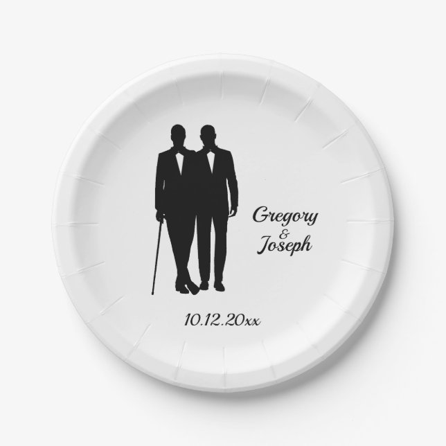Gay Wedding Grooms Paper Plate (Front)