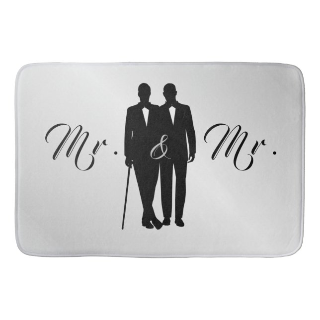 Gay Wedding Grooms Silver Bath Mat (Front)