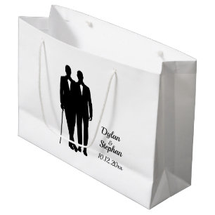 Gay Wedding Grooms with Names and Date Large Gift Bag