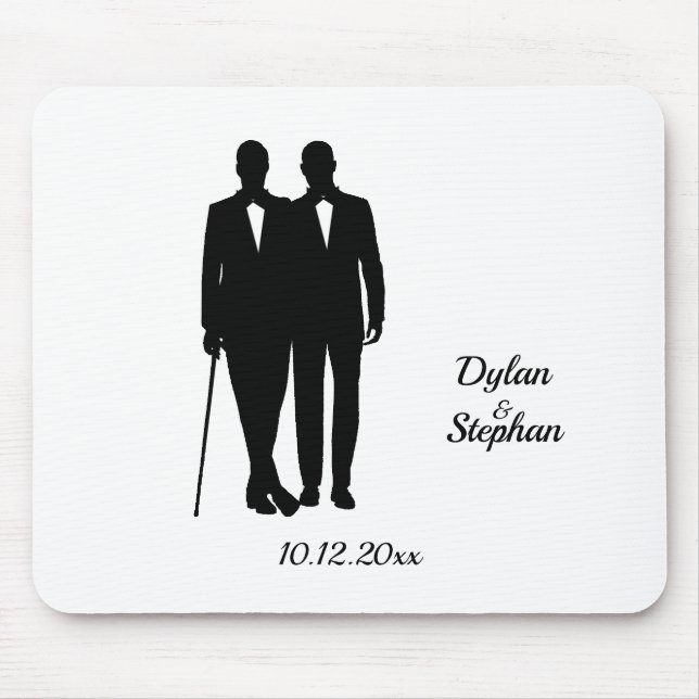 Gay Wedding Grooms with Names and Date Mouse Pad (Front)