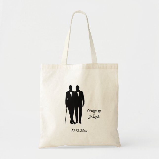 Gay Wedding Grooms with Names and Date Tote Bag (Front)