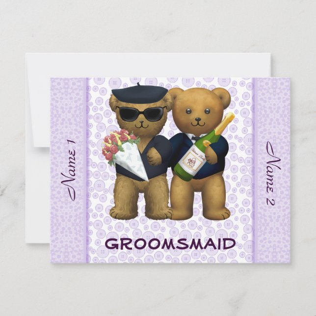 Gay Wedding - Groomsmaid - Teddy Bears lilac Invitation (Front)