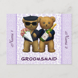 Gay Wedding - Groomsmaid - Teddy Bears lilac Invitation