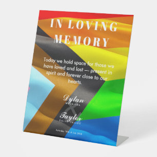 Gay Wedding In Loving Memory Pride Flag Typography Pedestal Sign