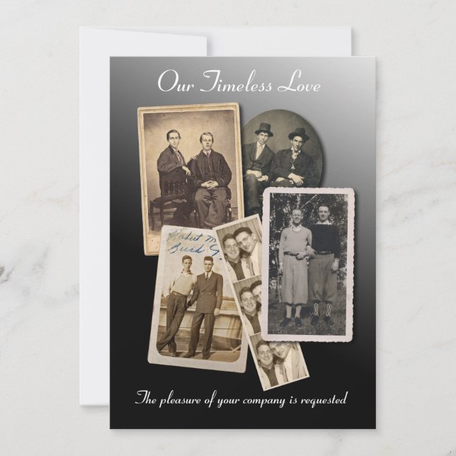 Gay wedding invitation with vintage portraits (Front)