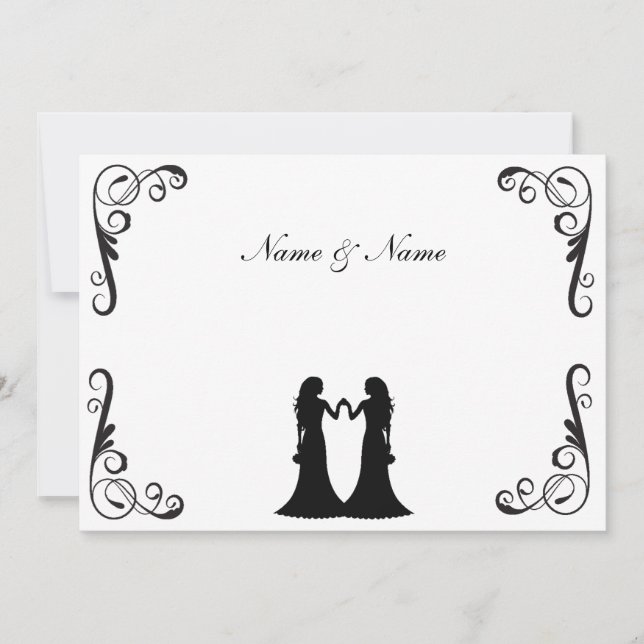 Gay Wedding Invite - Two Brides Black and White (Front)