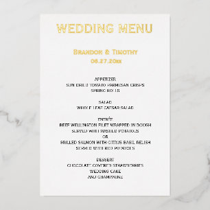 Gay Wedding Menu White And Real Gold