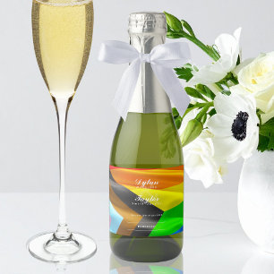 Gay Wedding Pride Flag Typography Mini Sparkling Wine Label