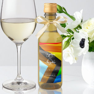 Gay Wedding Pride Flag Typography Mini Wine Label