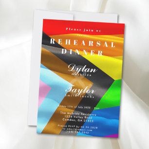 Gay Wedding Pride Flag Typography Rehearsal Dinner Invitation