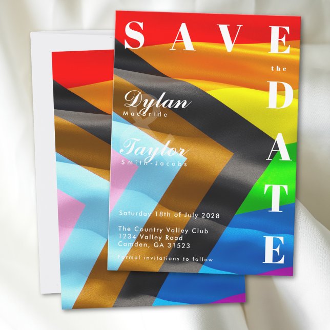 Gay Wedding Pride Flag Typography Save the Date (Creator Uploaded)