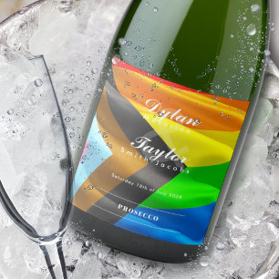 Gay Wedding Pride Flag Typography Sparkling Wine Label