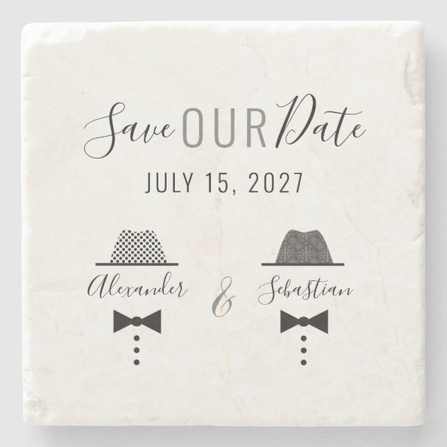 Gay Wedding Save The Date Invitation Stone Coaster (Front)