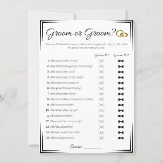 Gay Wedding Shower Game, Groom or Groom Invitation