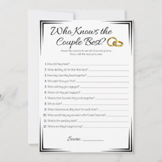 Gay Wedding Shower Game, Who Knows the Couple Invitation