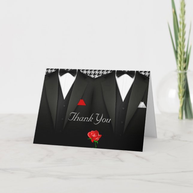 Gay Wedding Thank You Card Elegant Tuxedo (Front)