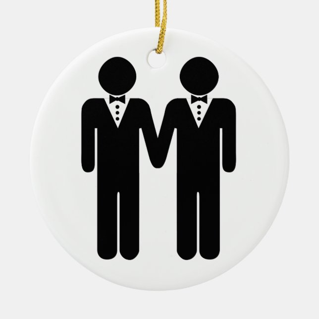 GAY WEDDING TOPPER MEN -.png Ceramic Tree Decoration (Front)