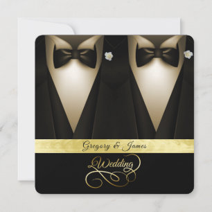 Gay Wedding Tuxedos White Roses Gold Foil Invitation