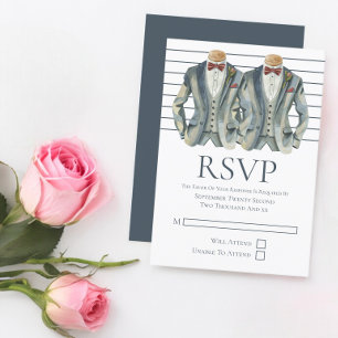 Gay Wedding Two Grooms in Suits and Bow Ties RSVP