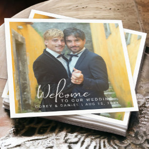 Gay Wedding Two Grooms Photo Napkin