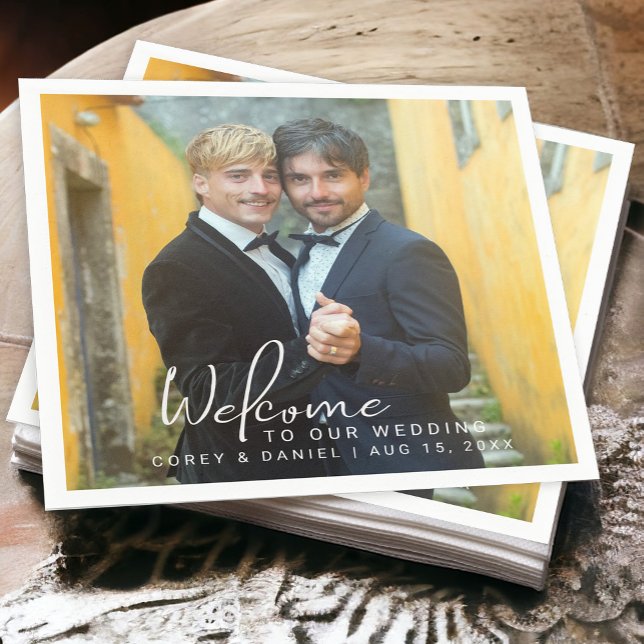 Gay Wedding Two Grooms Photo Napkin (Creator Uploaded)