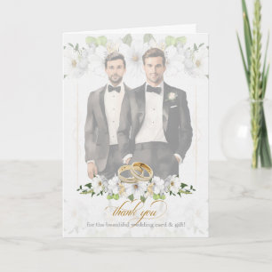 Gay Wedding Two Grooms Vintage Blank Thank You Card