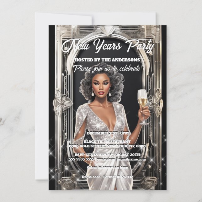 Gay woman singles party New Year glitter glam Invitation (Front)