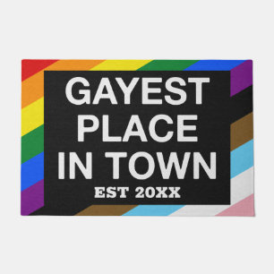 Gayest Place In Town Gay Pride LGBT Rainbow Custom Doormat