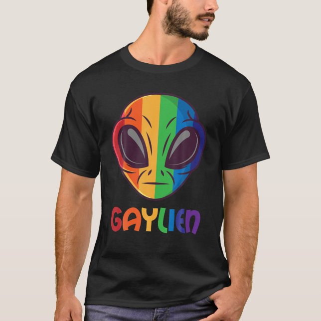 Gaylien Funny Gay Alien LGBT Gay Pride Rainbow T-Shirt (Front)