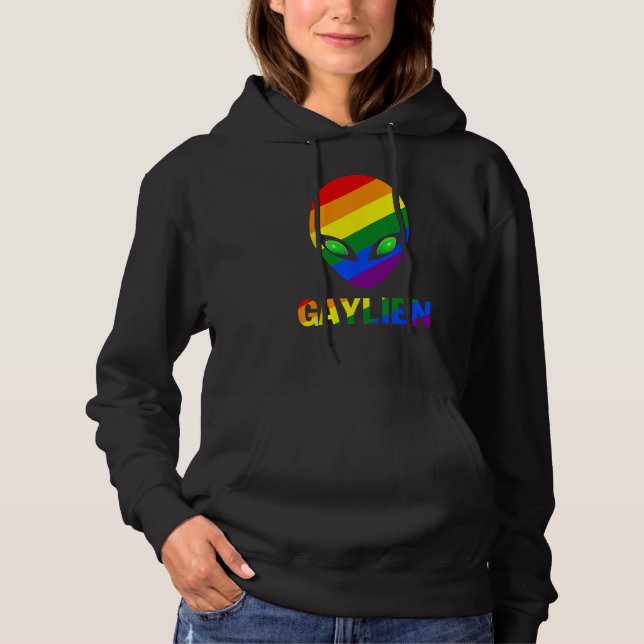 Gaylien Gay Alien Pride LBGT Rainbow UFO Flag Gayl Hoodie (Front)