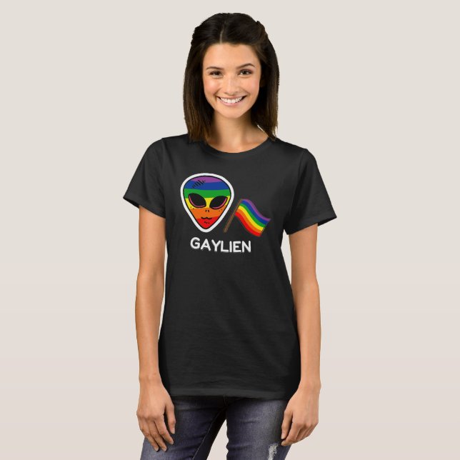 Gaylien rainbow pride flag gay alien LGBT shirt (Front Full)