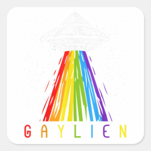 Gaylien Shirt Alien Area 51 Gay UFO Gay Pride Flag Square Sticker