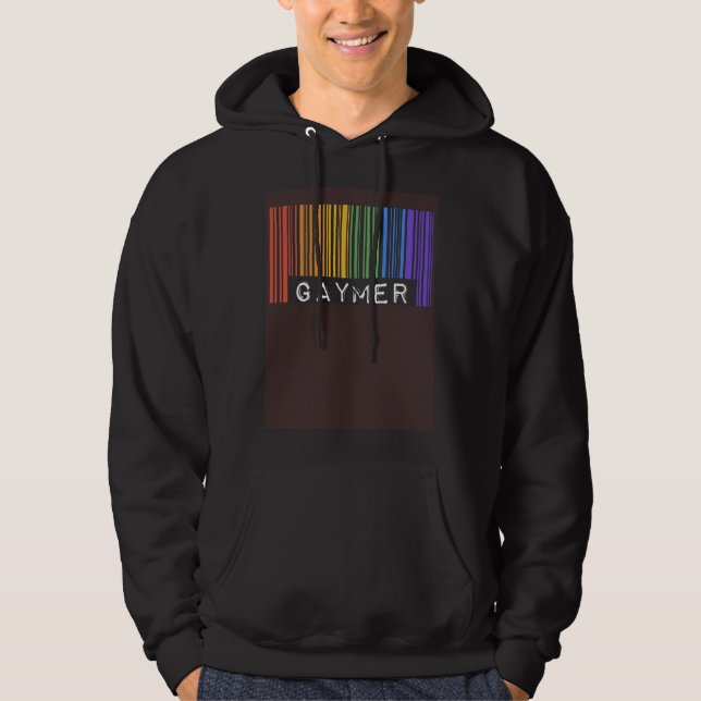 Gaymer Gay Pride Flag Barcode Video Games Nerd Gam Hoodie (Front)