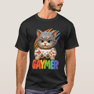Gaymer LGBT Cat Pride Rainbow Video Game Gay Cat G T-Shirt