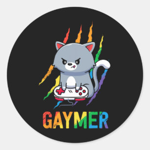 Gaymer Lgbt Cat Pride Shirt Rainbow Video Game Lov Classic Round Sticker